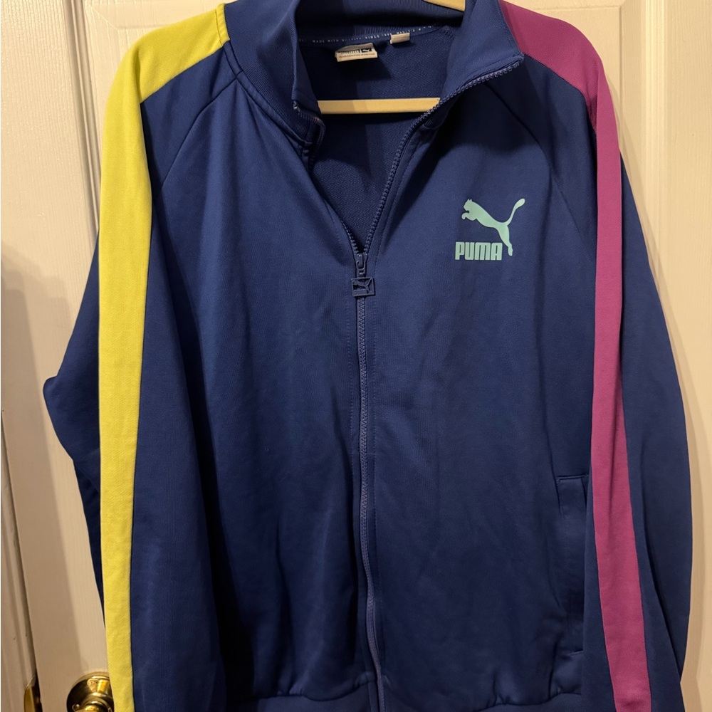 Puma Navy Track Jacket with Yellow & purple stripes